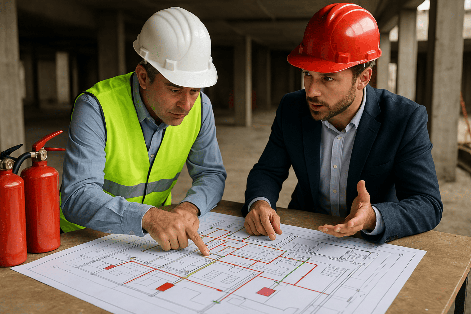 projeto do bombeiro engenheiros conversando projeto do bombeiro engenheiros conversando